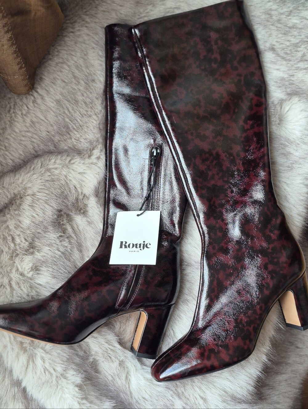 NWT Rouje Burgundy Patent Leather "Carla" Knee Boots Size 6.5 - Picture 2 of 7